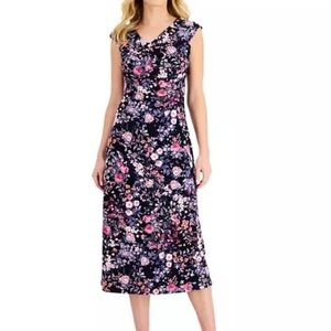 Connected Floral-Print Cowl-Neck Dress size s